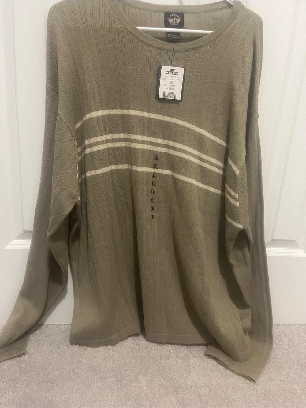 Dockers Olive Green Long-Sleeve Knit Shirt with Cream Stripes